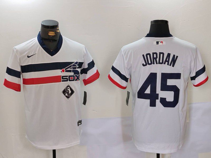 Men Chicago White Sox 45 Jordan White Throwback Game 2024 Nike MLB Jersey style 9022